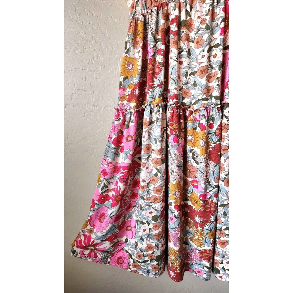 Jodifl Multicolored Floral Maxi Dress  Sz L Tiered Skirt Buttons Lightweight - Picture 3 of 12